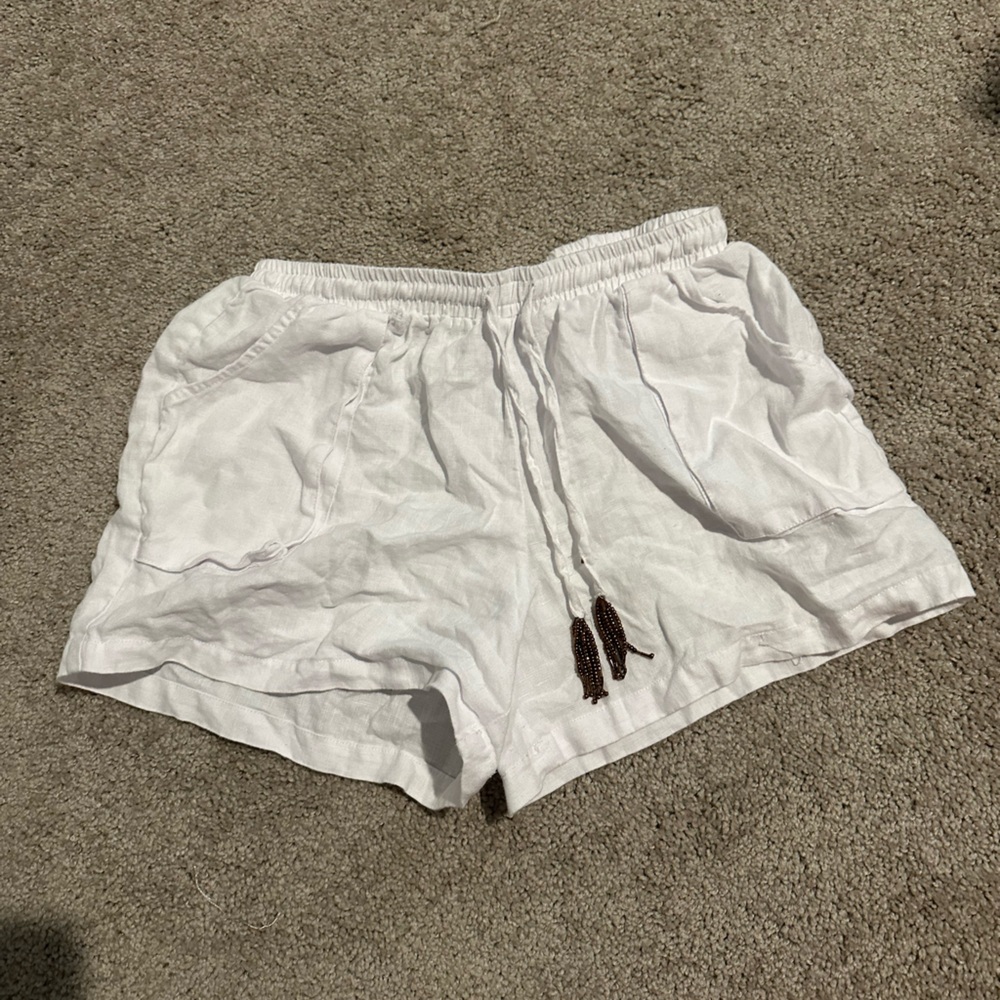 White linen shorts